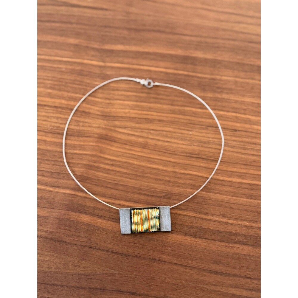 Vintage Signed YU-GO Modernist Sterling Silver 925 Wire Collar Necklace Pendant